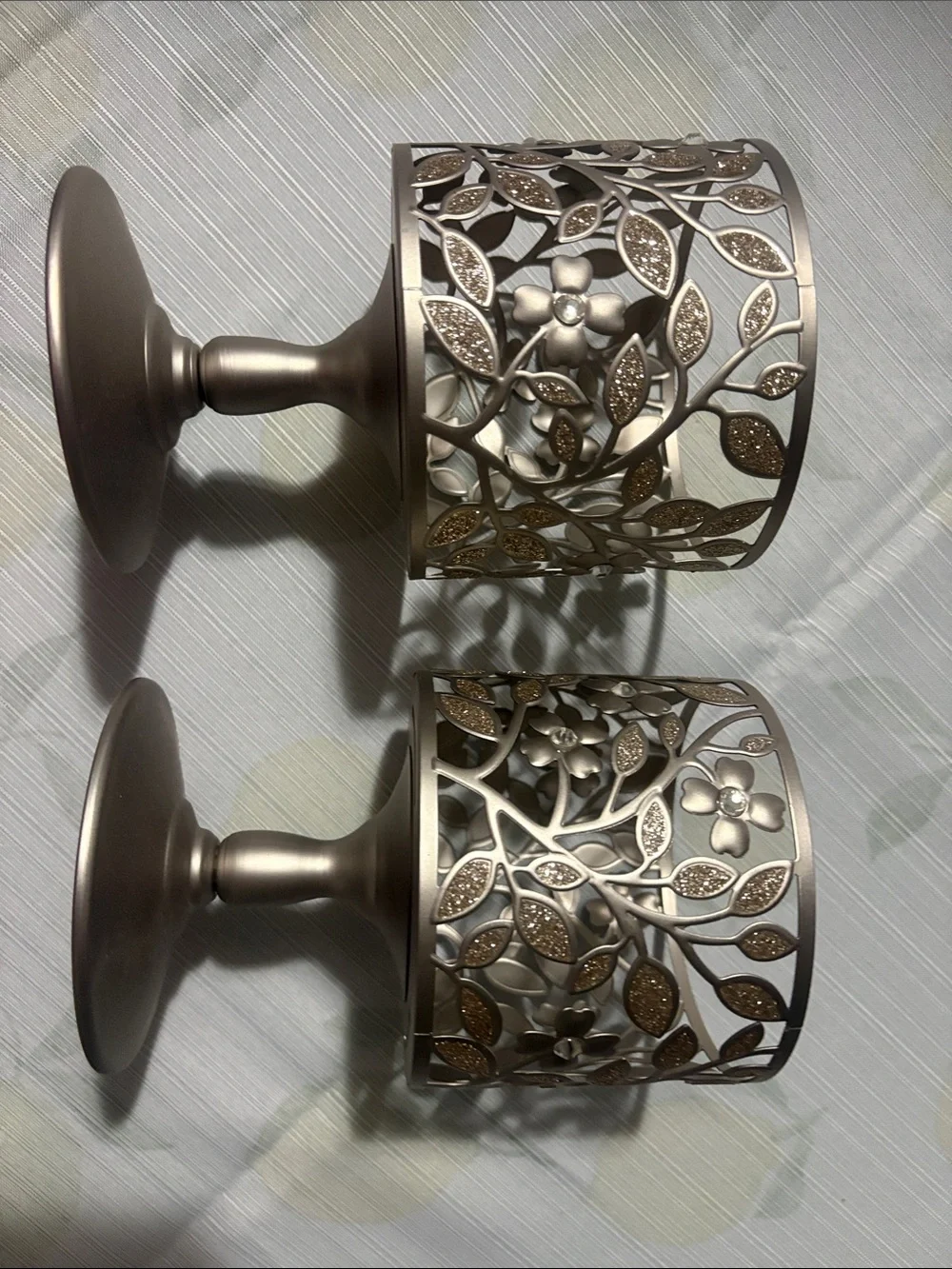 Metal Floral Candle Holder - Champagne Finish